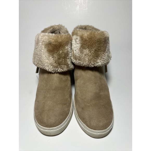 Sofft Tan Faux Suede Fur Trim‎ Wedge Ankle Booties Fashion Comfort Shoes - Picture 10 of 12